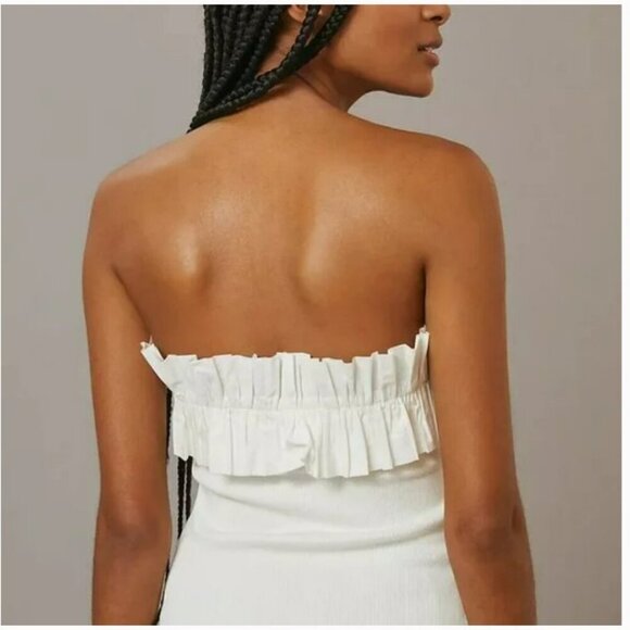 Anthropologie Maeve Poplin Ruffle Trim White Tube Off Shoulder Top Size MP - NEW - Picture 4 of 12